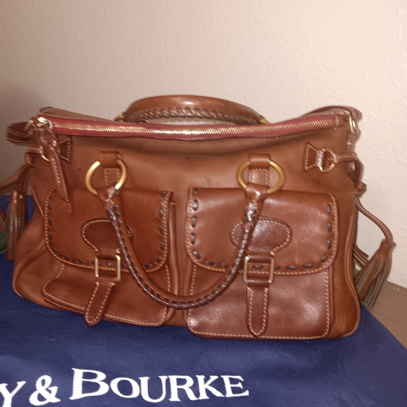 Dooney Bourke Florentine double pocket satchel chestnut with flaw on bottom - Picture 2 of 16